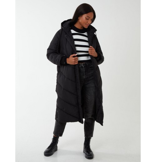 Chevron Midi Quilted Coat