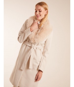 Faux Fur Collared Belted Coat