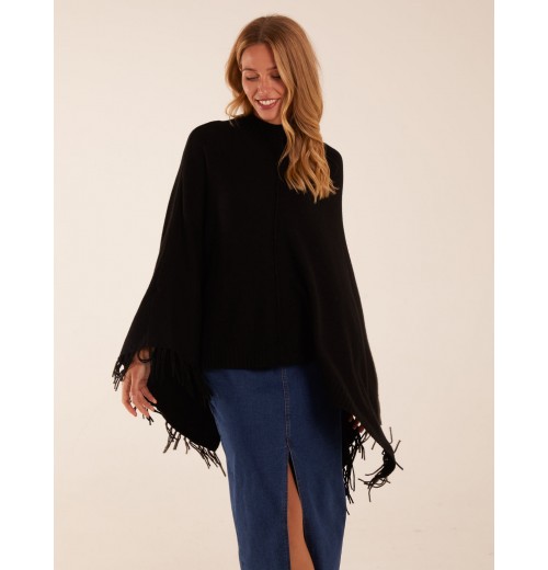 Tassel High Neck Poncho