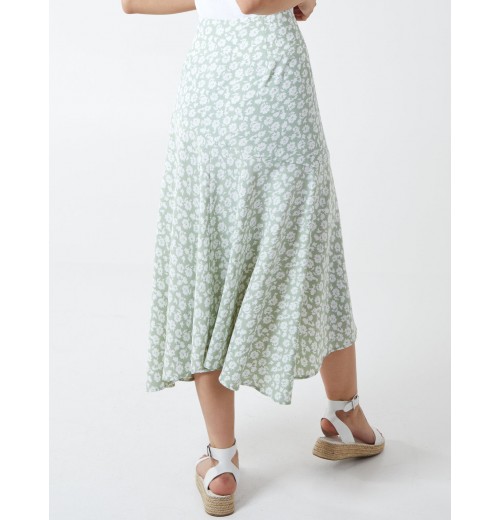 Floral Print Asymmetric Midi Skirt